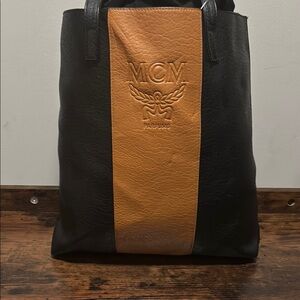 MCM Black and Tan Leather Tote Bag